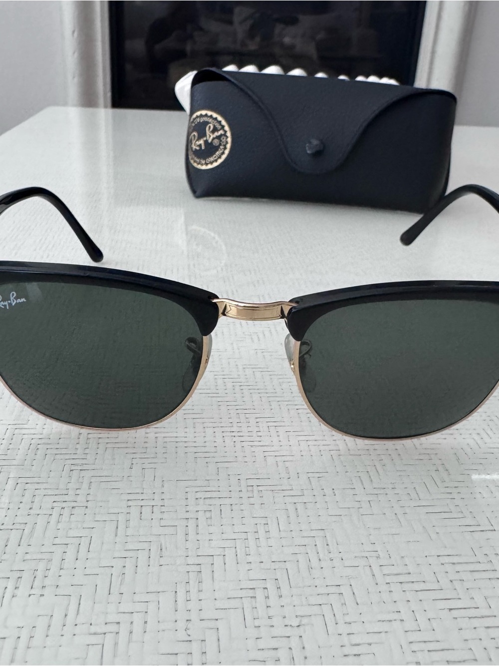 Ray-Ban Clubmaster Black Frame Sunglasses with Gold Hinges